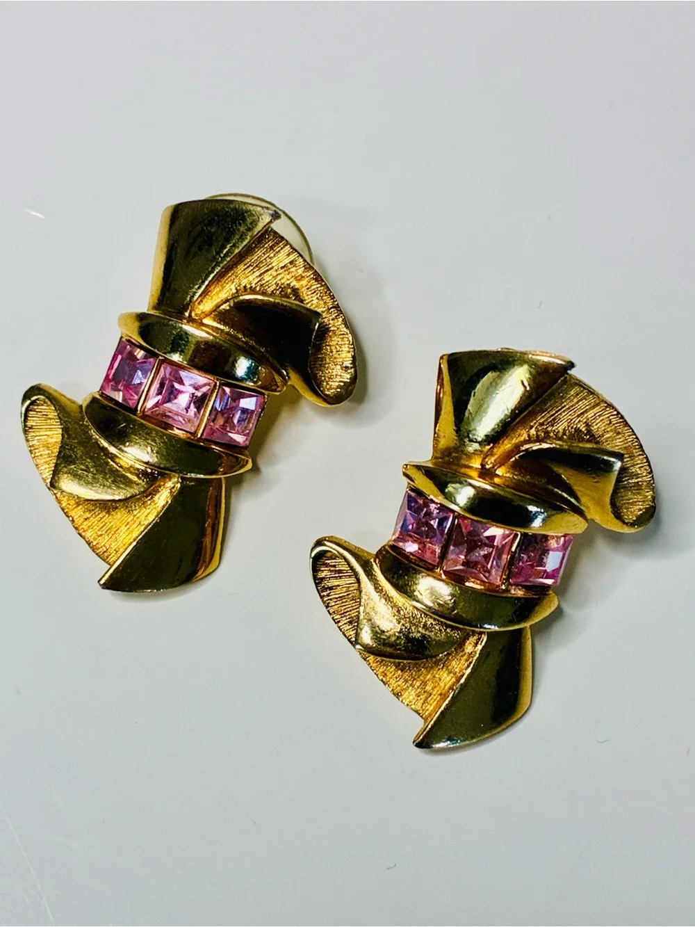 Givenchy Gold-Tone Ribbon Earrings with Pink Crystals